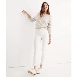 Madewell 9" Mid-Rise Skinny Jeans in Pure White Raw Hem Cotton Blend Size 26